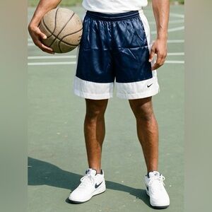 Vintage 90s Nike Team Satin Basketball Shorts  Navy Blue/White Color Block Large